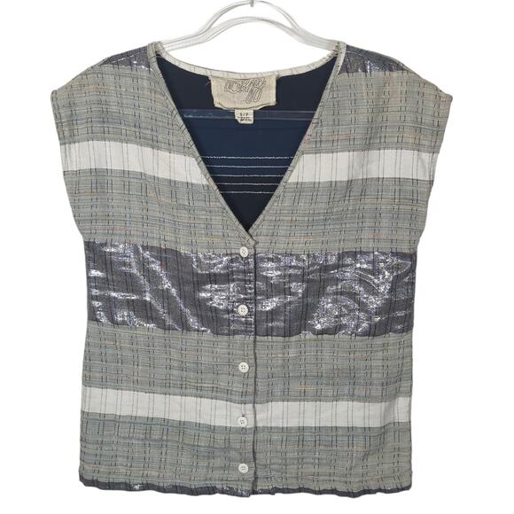 Ace & Jig Metallic Patchwork Sleeveless Button Front V Neck Boho Top Size S - Picture 1 of 10